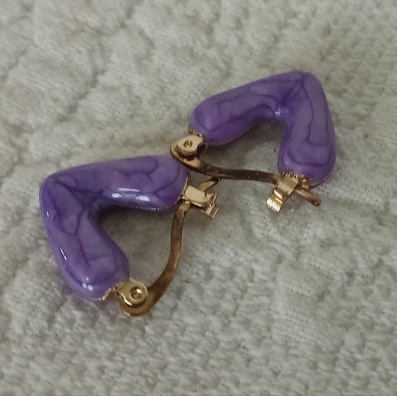 Purple Enamel Heart Hoop Earrings Cute Small Artsy Colorful Love Fun Gold Petite - Picture 4 of 7